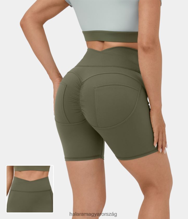 aktív ruházat Halara softlyzero plüss magas derekú crossover, domború, sima jóga motoros rövidnadrág 5'' fű szürke zöld nők 8FPF801304