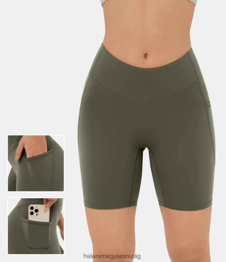 aktív ruházat Halara softlyzero plüss magas derekú v alakú oldalzseb jóga motoros rövidnadrág 7'' fű szürke zöld nők 8FPF801430
