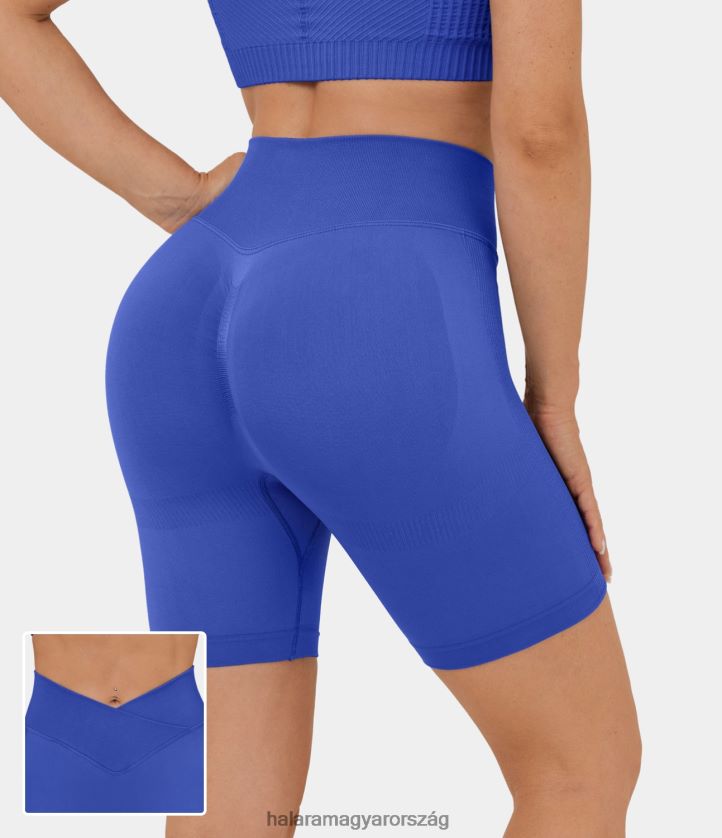 aktív ruházat Halara varrat nélküli flow, magas derekú crossover, ruccos jóga motoros rövidnadrág lótuszkék nők 8FPF801303
