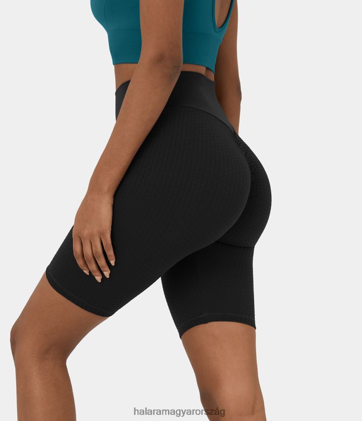 aktív ruházat Halara varrat nélküli áramlású, magas derekú, v alakú derékpánt, domború jacquard motoros rövidnadrág fekete nők 8FPF801445