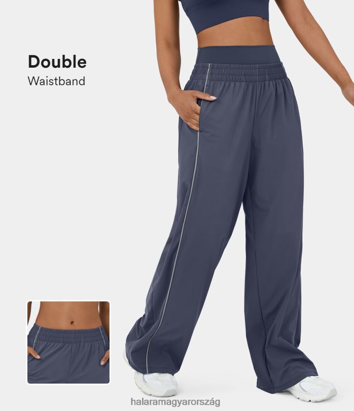 aktív ruházat Halara dupla derékpántos oldalzseb kontraszt szegélyű széles szárú alkalmi nadrág éjszakai árnyékoló kék nők 8FPF80171