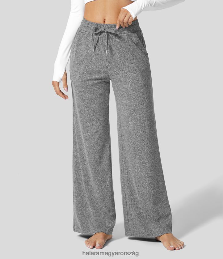 aktív ruházat Halara középen emelkedő húzózsinóros oldalzseb széles szárú jóganadrág foltos világosszürke nők 8FPF80142