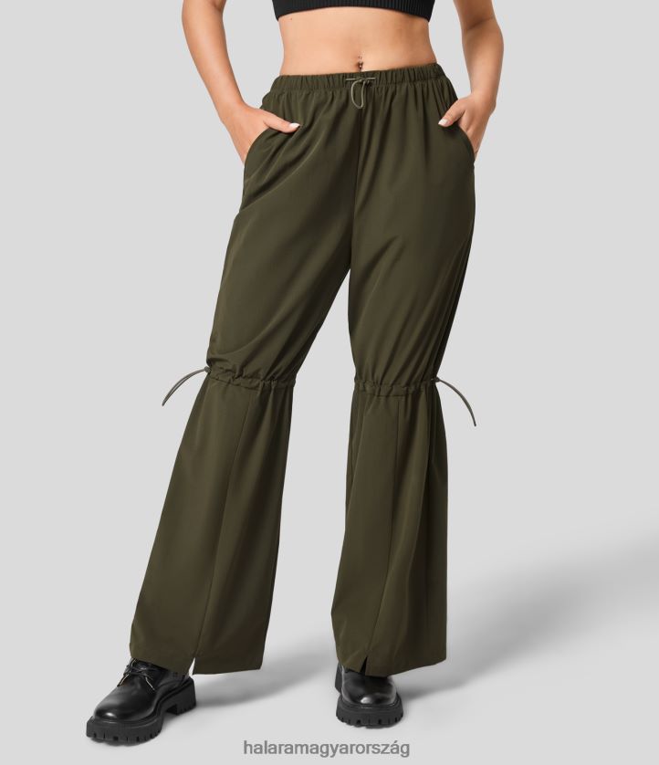 aktív ruházat Halara középen emelkedő oldalzseb állítható húzózsinór osztott futó széles szárú nadrág alkonyzöld nők 8FPF80211