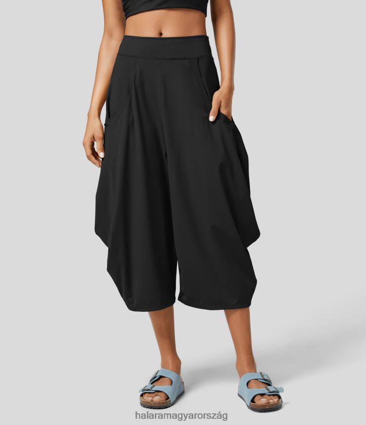 aktív ruházat Halara középen emelkedő több zsebes, draped capri széles szárú jóganadrág fekete nők 8FPF80165