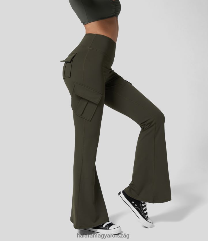 aktív ruházat Halara magas derekú cargo pocket flare jóganadrág magányos fenyőzöld nők 8FPF80250