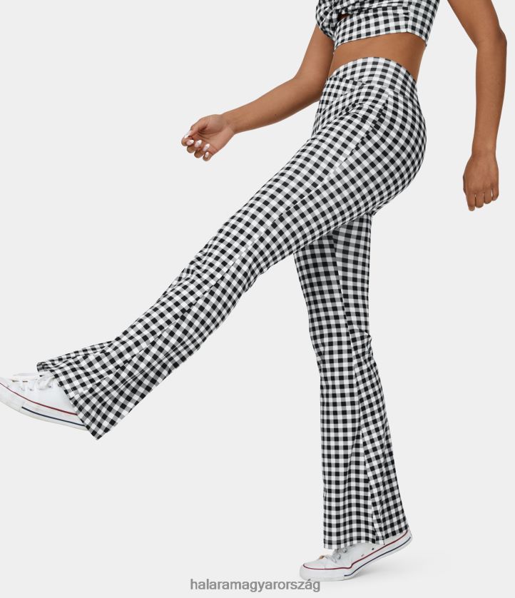 aktív ruházat Halara magas derekú crossover vintage kockás alkalmi szuper flare nadrág fehér fekete kockás nők 8FPF80301