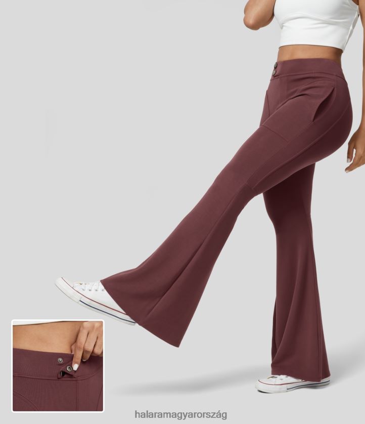 aktív ruházat Halara magas derekú gomb oldalzseb alkalmi szuper lobogó nadrág ökörvér vörös nők 8FPF80305