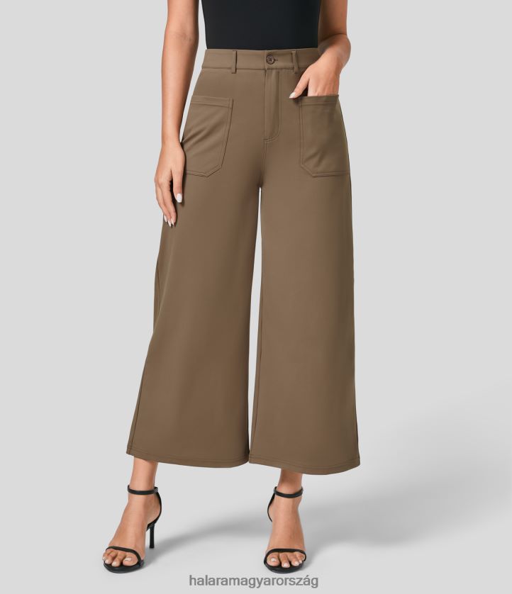 aktív ruházat Halara magas derekú gombos cipzár több zsebbel széles szárú munkanadrág szépia nők 8FPF80145