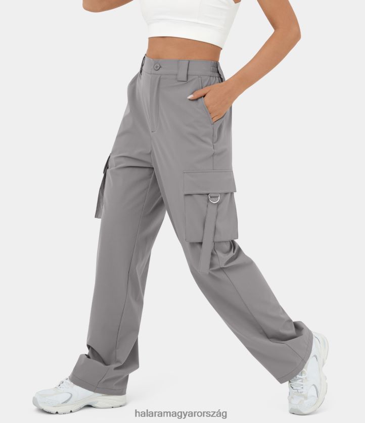 aktív ruházat Halara magas derekú gombos cipzár több zsebes egyenes szárú alkalmi cargo nadrág gyászgalamb nők 8FPF80256