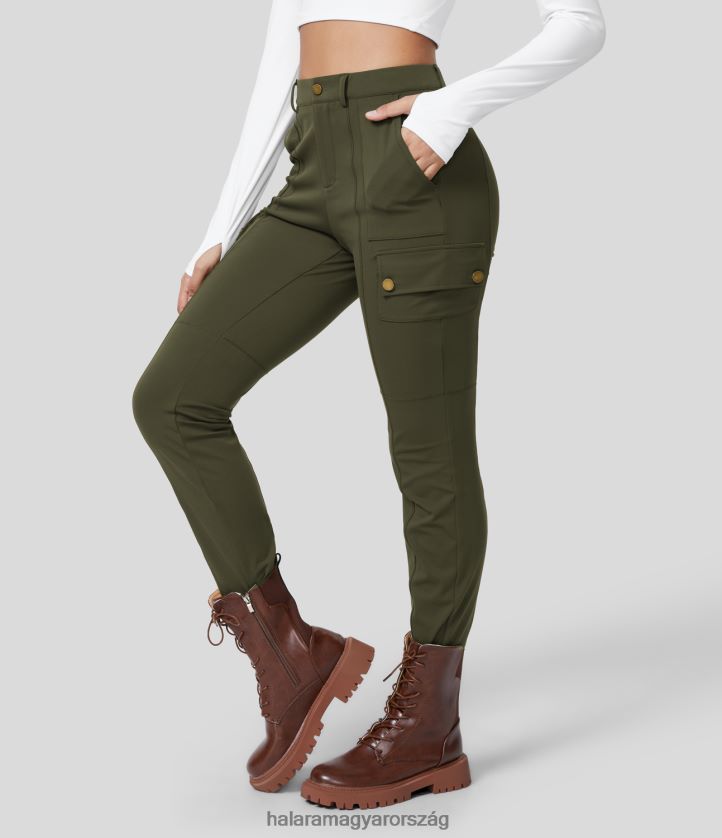aktív ruházat Halara magas derekú gombos cipzár több zsebes tömör vékony cargo nadrág erdei éjszaka nők 8FPF80232