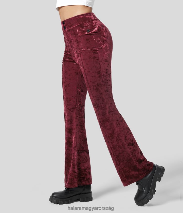 aktív ruházat Halara magas derekú gombos oldalsó füles zseb teljes hosszúságú bársony alkalmi lobogó nadrág Burgundia nők 8FPF80379