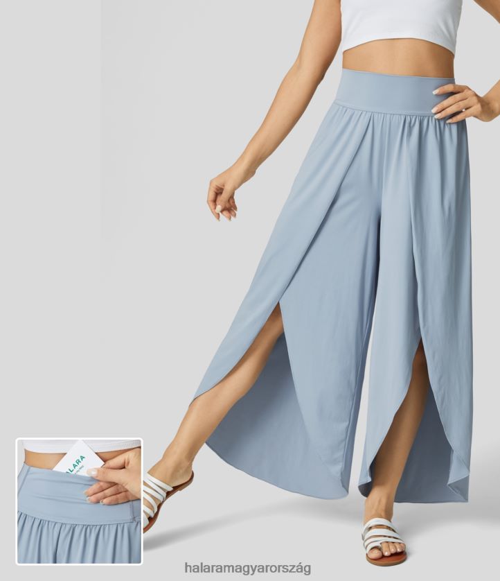 aktív ruházat Halara magas derekú hátú derékpánt zseb palazzo flowy, osztott széles szárú cool touch alkalmi nadrág kék köd nők 8FPF80204
