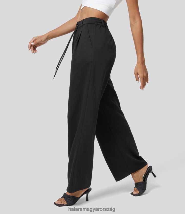 aktív ruházat Halara magas derekú, húzózsinóros, gombos cipzáras oldalzseb egyenes szárú pamut melegítőnadrág fekete nők 8FPF80435