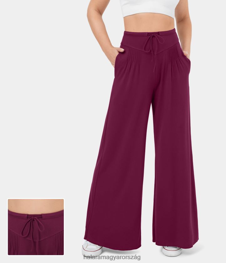 aktív ruházat Halara magas derekú, húzózsinóros oldalzseb dörzsölt széles szárú alkalmi nadrág vörös ibolya nők 8FPF80198