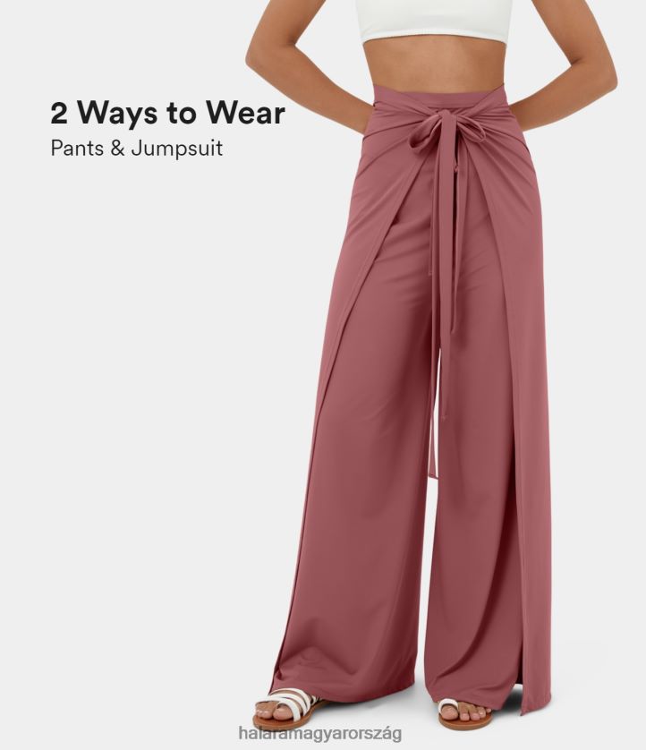 aktív ruházat Halara magas derekú nyakkendő elöl osztott szegéllyel palazzo széles szárú, lefutó alkalmi nadrág világos rózsa vörös nők 8FPF80126