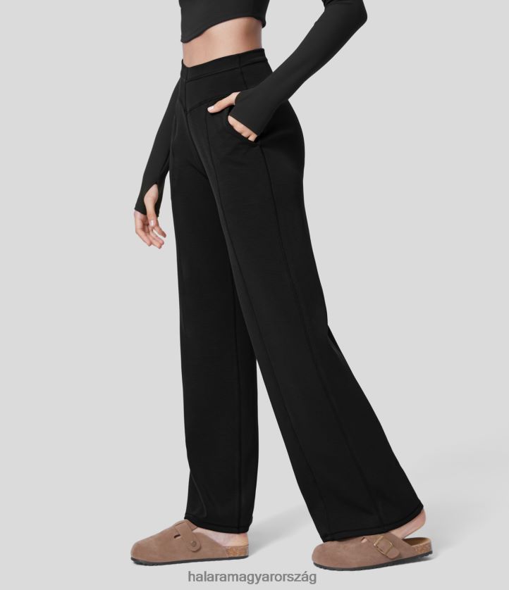 aktív ruházat Halara magas derekú v alakú oldalzseb széles szárú alkalmi nadrág fekete nők 8FPF80173