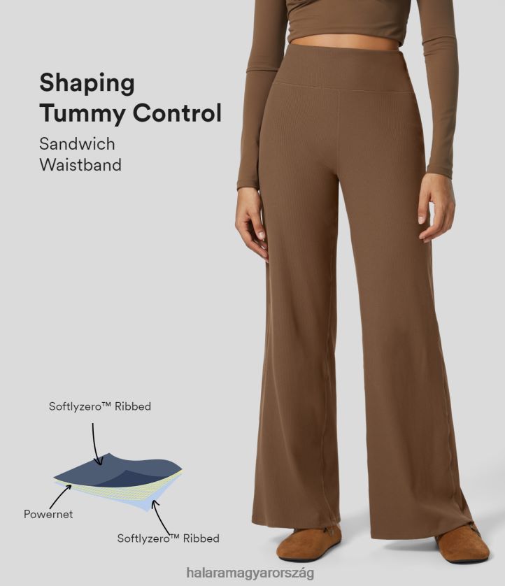 aktív ruházat Halara softlyzero bordás magas derekú hátsó zsebes haskontroll jóga széles szárú nadrág karamell nők 8FPF80221