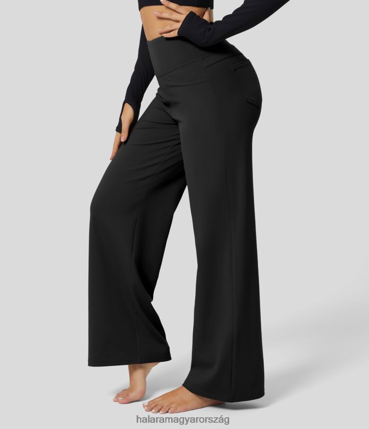 aktív ruházat Halara softlyzero eco magas derekú hátsó zsebes tömör széles szárú jóganadrág fekete nők 8FPF80168