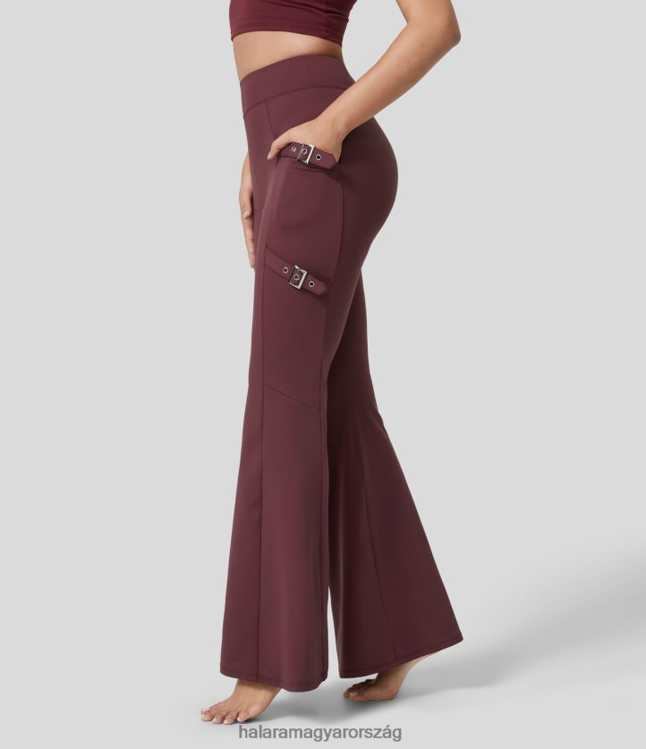 aktív ruházat Halara softlyzero eco magas derekú oldalzseb állítható csatos jóga flare nadrág piros mahagóni nők 8FPF80341