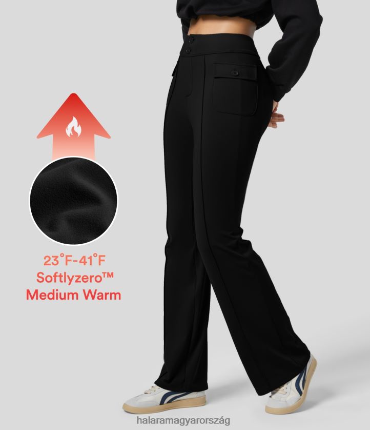 aktív ruházat Halara softlyzero gyapjú, magas derekú gombos oldalsó füles zsebfülke, alkalmi cargo nadrág fekete nők 8FPF80272