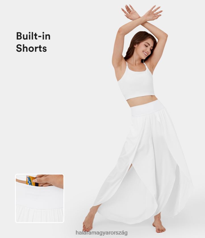 aktív ruházat Halara szellős, magas derekú hátsó derékpánt zseb palazzo flowy, osztott széles szárú 2 az 1-ben gyorsan száradó alkalmi nadrág fehér nők 8FPF80129