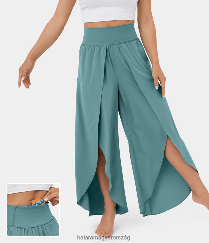 aktív ruházat Halara szellős, magas derekú hátsó derékpánt zseb palazzo flowy, osztott széles szárú gyorsan száradó alkalmi nadrág kő kék nők 8FPF80116