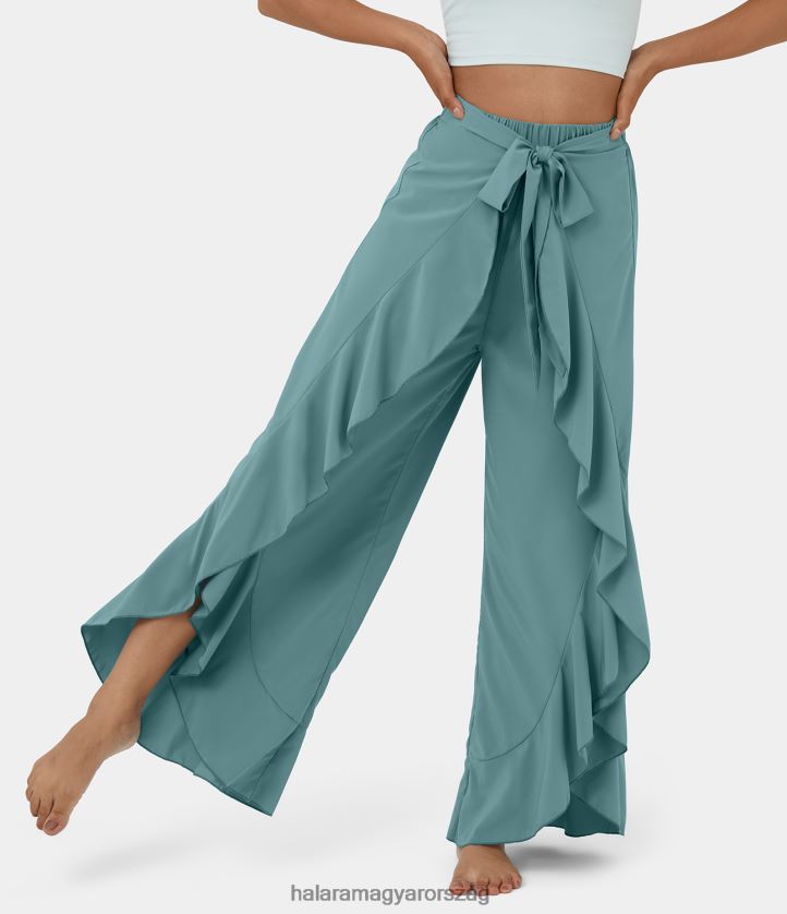 aktív ruházat Halara szellős, magas derekú nyakkendő elöl fodros szegéllyel flowy, gyorsan száradó táncnadrág ásványkék nők 8FPF80479