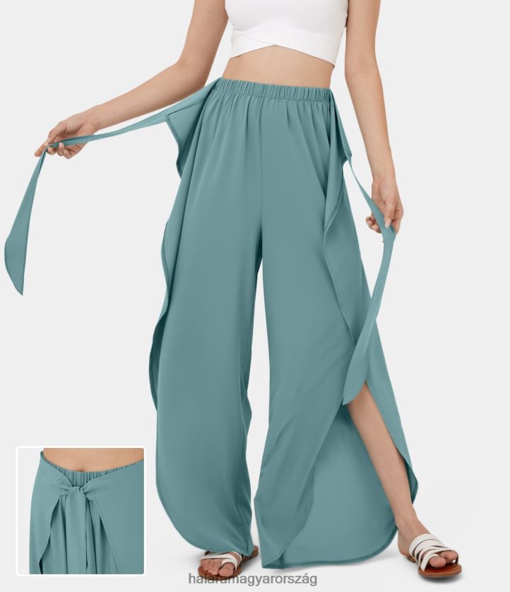 aktív ruházat Halara szellős, magas derekú nyakkendő elöl palazzo flowy hasított, széles szárú, gyorsan száradó alkalmi nadrág ásványkék nők 8FPF80167