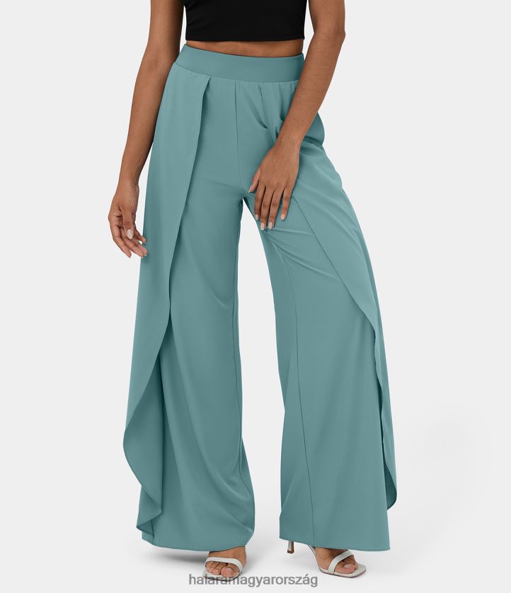 aktív ruházat Halara szellős, magas derekú oldalzseb fodros, széles szárú, gyorsan száradó alkalmi nadrág ásványkék nők 8FPF80201