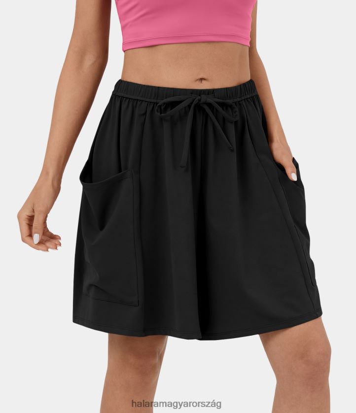 aktív ruházat Halara középen emelkedő rugalmas derékpánt húzózsinóros oldalzseb palazzo flowy széles szárú alkalmi rövidnadrág fekete nők 8FPF801266