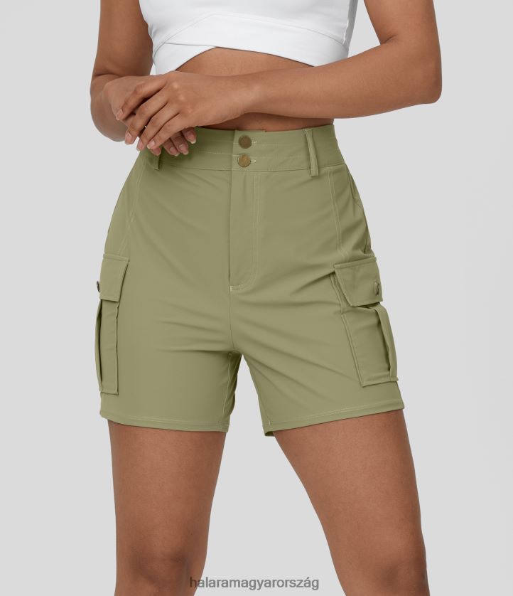 aktív ruházat Halara magas derekú gombos, cipzáras szárnyas zseb hétköznapi teherhordó nadrág 5" cédrus nők 8FPF80247