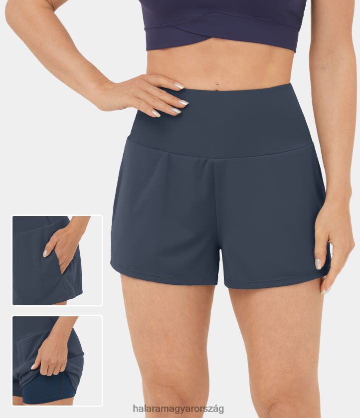 aktív ruházat Halara magas derekú oldalzseb 2 az 1-ben jóga rövidnadrág 2,5" ködszürke kék nők 8FPF801273