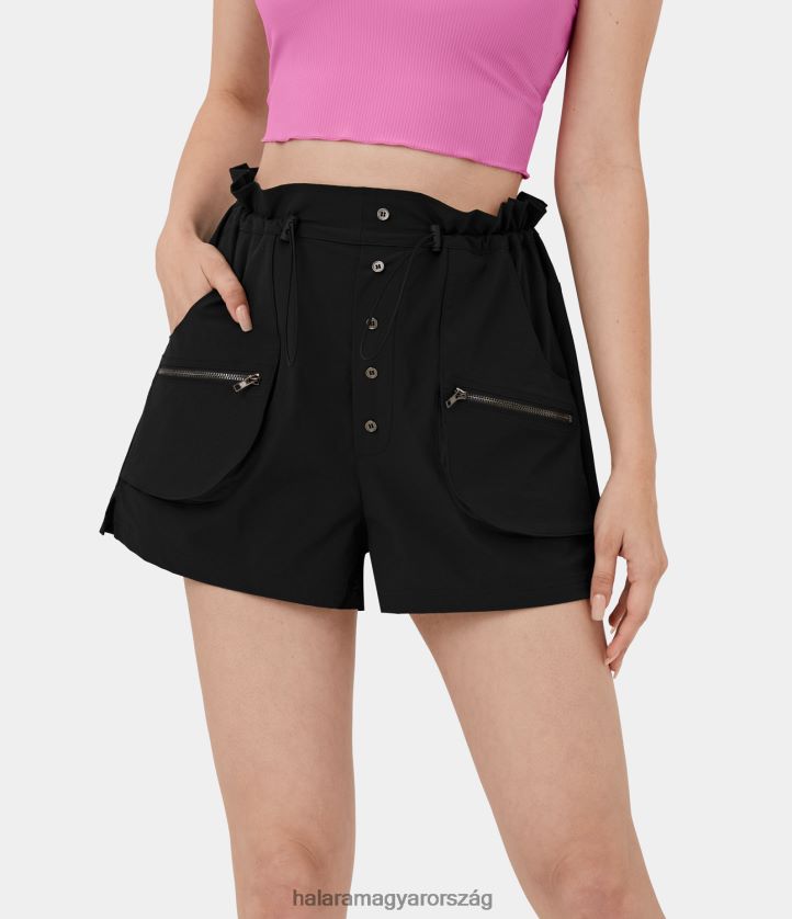 aktív ruházat Halara magas derekú papírzacskó dereka állítható húzózsinór cipzár oldalzseb gomb osztott alkalmi teherhordó 2'' fekete nők 8FPF80280