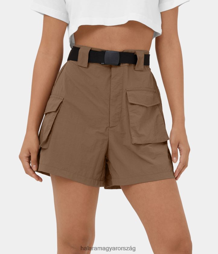 aktív ruházat Halara magas derekú, öves gombos cipzáras szárnyas zseb hétköznapi teherhordó nadrág 4" kékharkály nők 8FPF80262