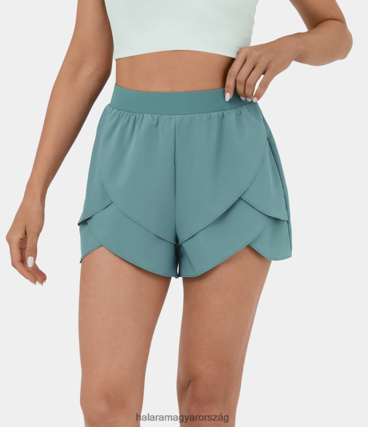 aktív ruházat Halara szellős, magas derekú, 2 rétegű, szirom szegélyű, gördülékeny, gyorsan száradó táncos rövidnadrág, 3'' ásványkék nők 8FPF801265