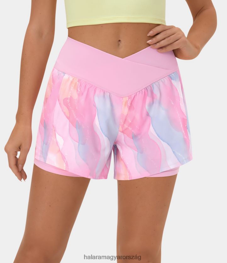 aktív ruházat Halara szellős, magas derekú crossover oldalzseb 2 az 1-ben akvarell gyorsan száradó jóga rövidnadrág 4" arany hit nők 8FPF801300