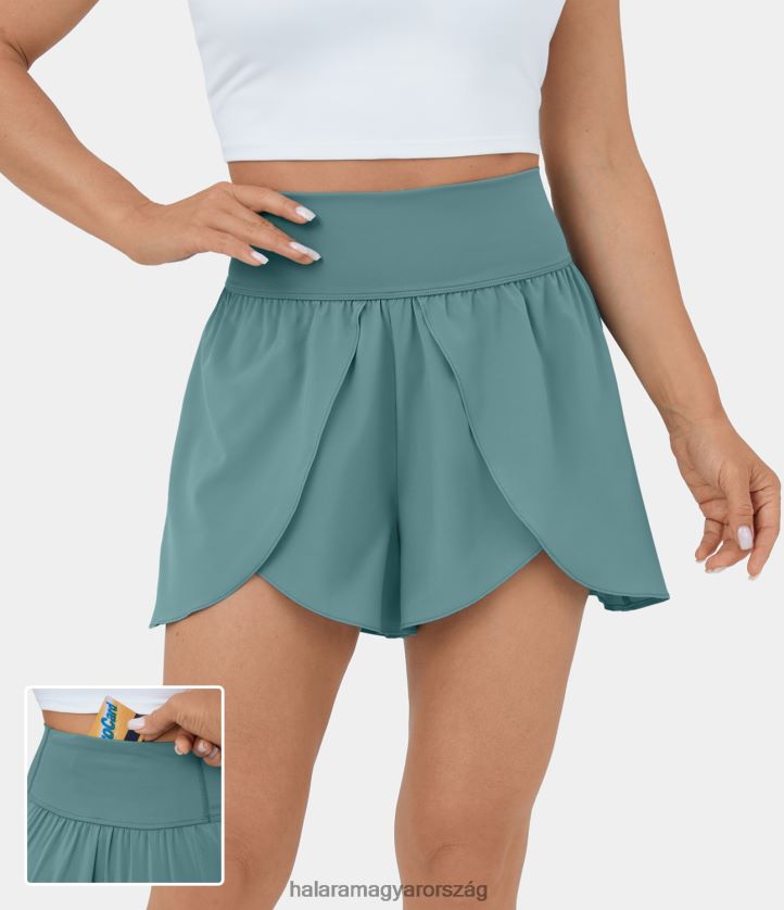 aktív ruházat Halara szellős, magas derekú hátú derékpánt zsebes flowy hasított gyorsszáraz táncos rövidnadrág 3,5" ásványkék nők 8FPF801264