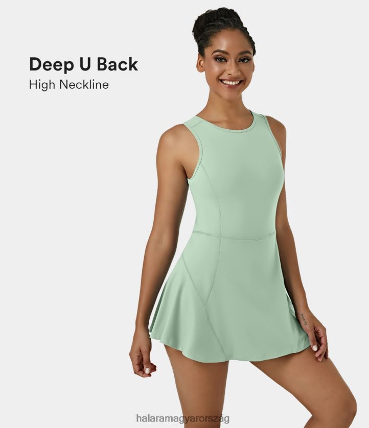 aktív ruházat Halara Háttámla nélküli 2 az 1-ben zsebes mini flare golf aktív ruha világos babzöld nők 8FPF80826