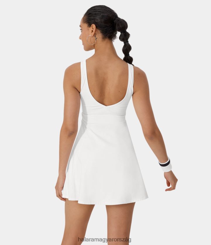 aktív ruházat Halara Háttámla nélküli 2 részes zsebes mini tenisz aktív ruha fehér nők 8FPF80917