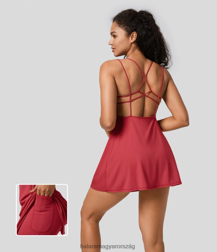 aktív ruházat Halara Háttámla nélküli crisscross 2 az 1-ben oldalsó zsebes flare mini csúszós jóga aktív ruha salsa nők 8FPF80892