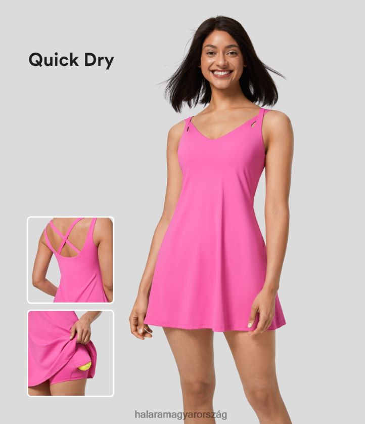 aktív ruházat Halara Háttámla nélküli crisscross 2 az 1-ben oldalzseb gyorsszárító mini csúszós tenisz aktív ruha gyönyörű púder rózsaszín nők 8FPF80894