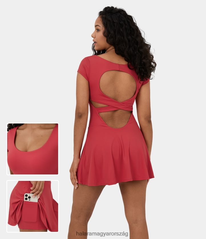 aktív ruházat Halara Háttámla nélküli crisscross 2 az 1-ben oldalzsebű mini pickleball aktív ruha salsa nők 8FPF80841