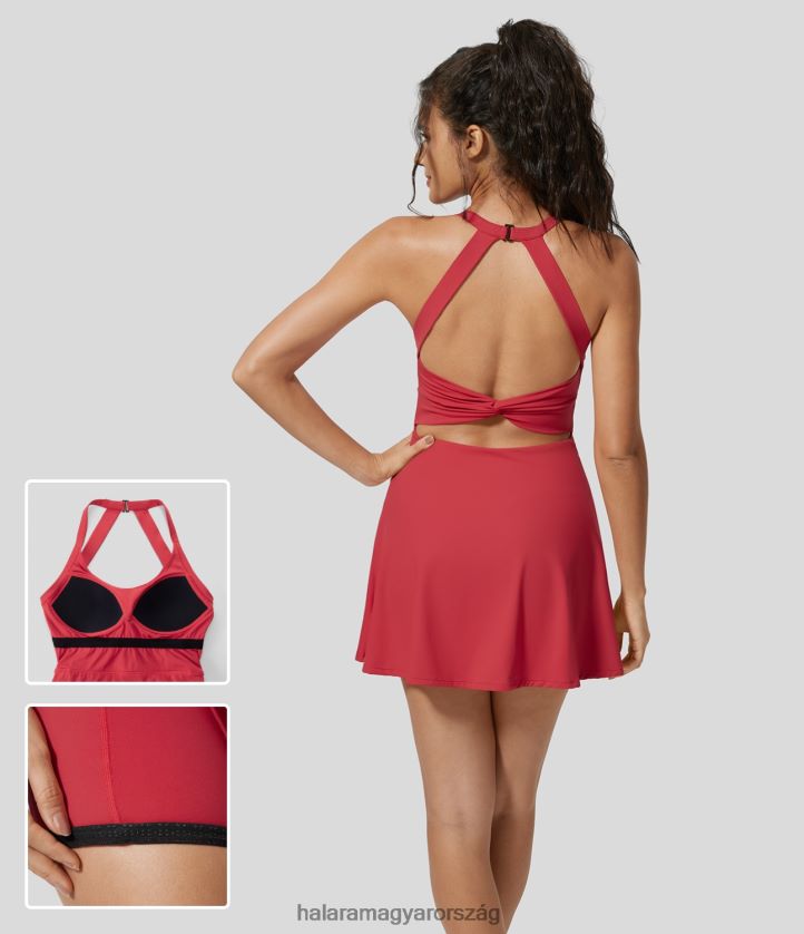 aktív ruházat Halara Háttámla nélküli csavart 2 az 1-ben oldalsó zsebben lobogó mini tenisz aktív ruha salsa nők 8FPF80965