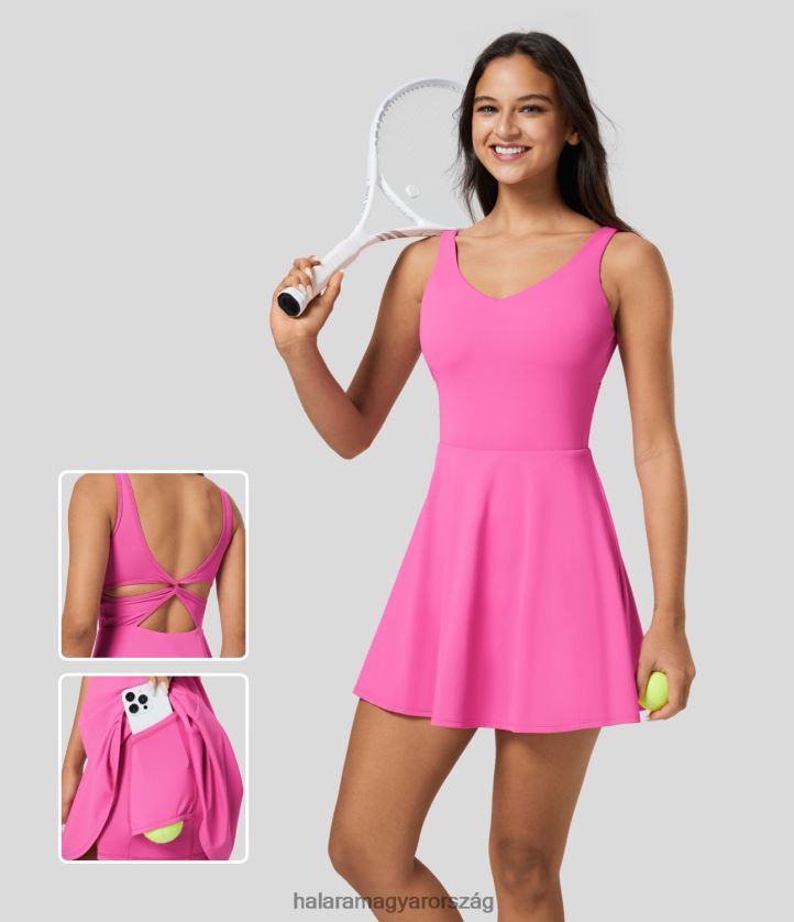 aktív ruházat Halara Háttámla nélküli csavart kivágott 2 az 1-ben zsebben gyorsan száradó flare mini tank tenisz aktív ruha gyönyörű púder rózsaszín nők 8FPF80904