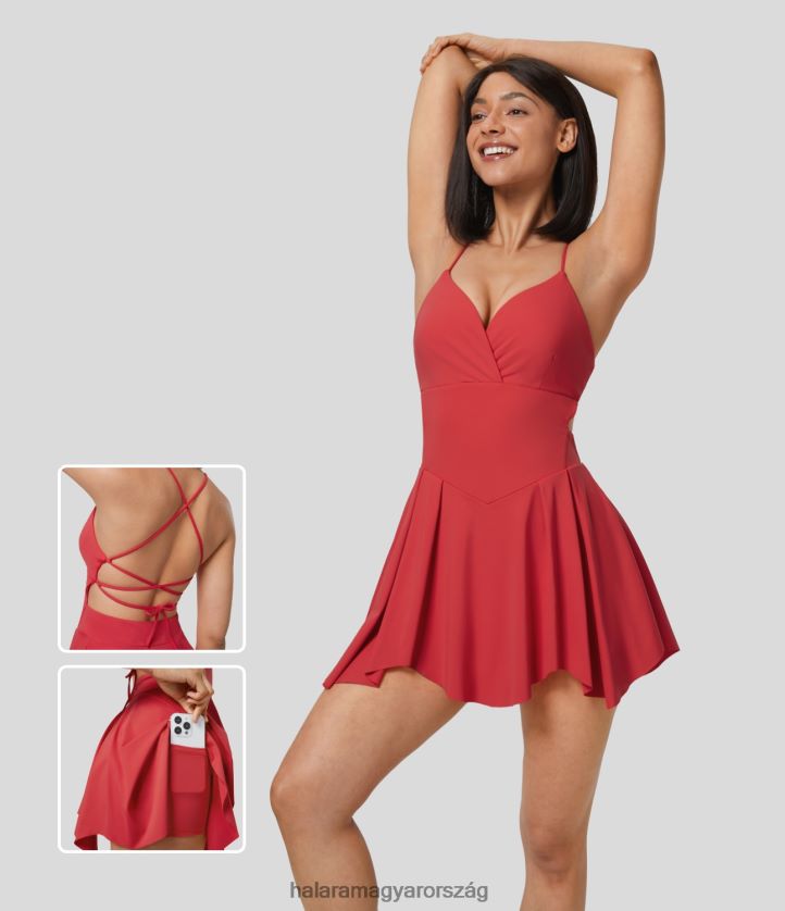 aktív ruházat Halara Háttámla nélküli keresztben fűzős 2 az 1-ben zsebes mini csúszós jóga aktív ruha salsa nők 8FPF80969