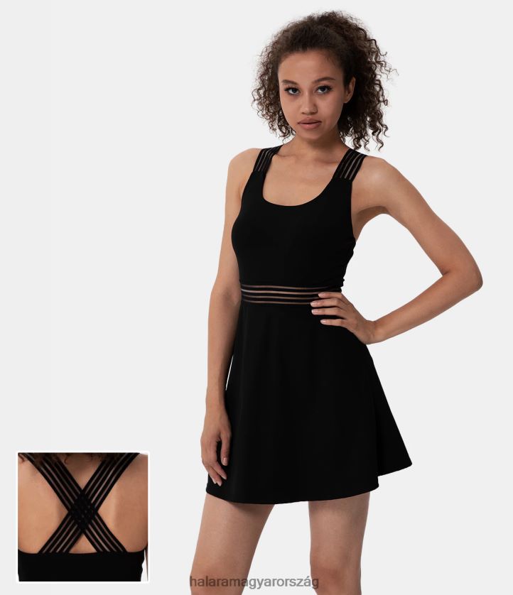 aktív ruházat Halara Háttámla nélküli, keresztezett kontrasztos hálós mini jóga aktív ruha fekete nők 8FPF80936