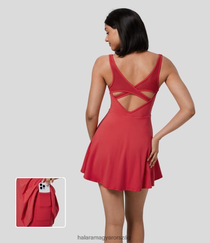 aktív ruházat Halara Háttámla nélküli kontrasztos hálós 2 az 1-ben zsebes mini dance aktív ruha salsa nők 8FPF80879