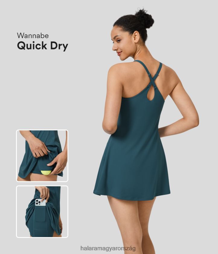 aktív ruházat Halara Háttámla nélküli állítható pánt 2 az 1-ben zsebben gyorsan száradó mini tenisz aktív ruha szitakötő nők 8FPF80929