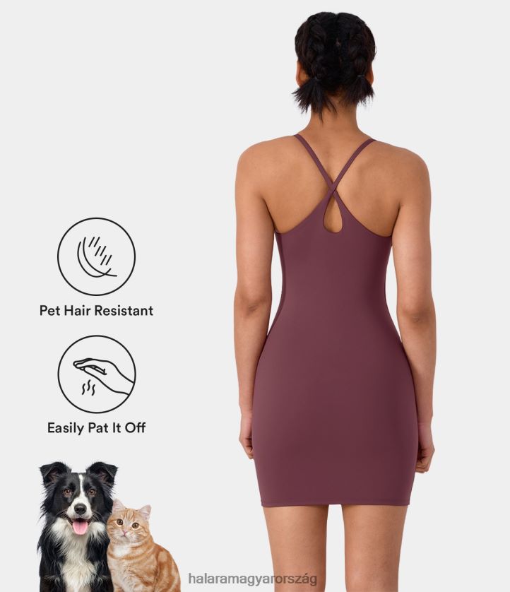 aktív ruházat Halara Patitoff kisállatszőr ellenálló háttámla crisscross bodycon slip alkalmi ruha piros mahagóni nők 8FPF80794