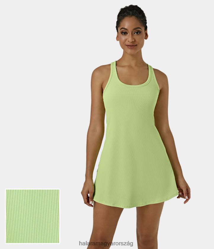 aktív ruházat Halara bordázott kötött hát nélküli racerback 2 az 1-ben zsebes mini barre balett táncos aktív ruha matcha latte - halványzöld nők 8FPF80931